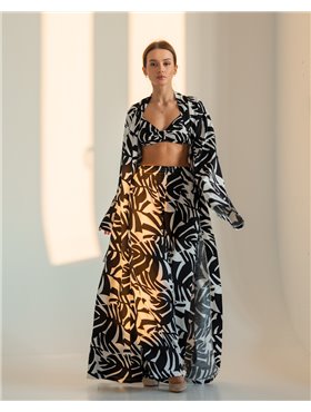 Жіночий костюм "Cassandra" (халат+ліф+штани) тканина льон Чорний 4720 QC фото - Luxbikini