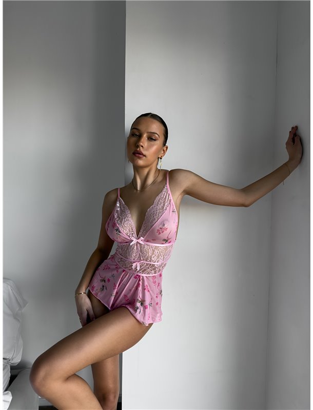 Домашній комбенізон рожевий квітковий у сіточку 295/8-М Domino фото - Luxbikini