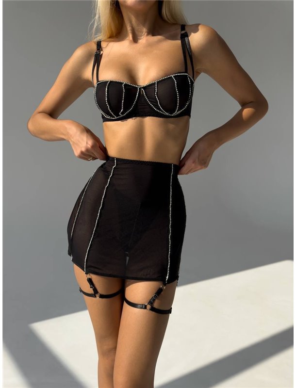 Комплект білизни зі спідничкою декорованою камінцями 678/77-S Domino фото - Luxbikini