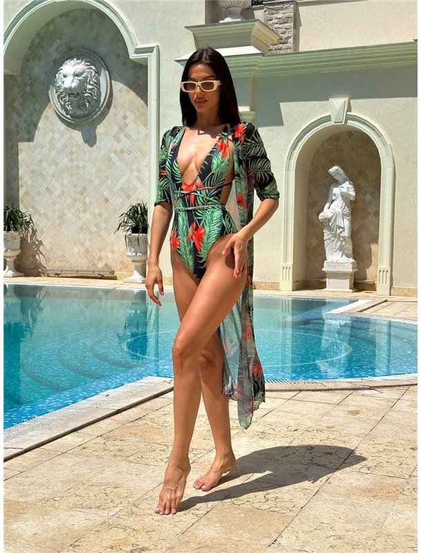 Купальник суцільний з довгими лямками принт листя 2659/84-S Domino фото - Luxbikini