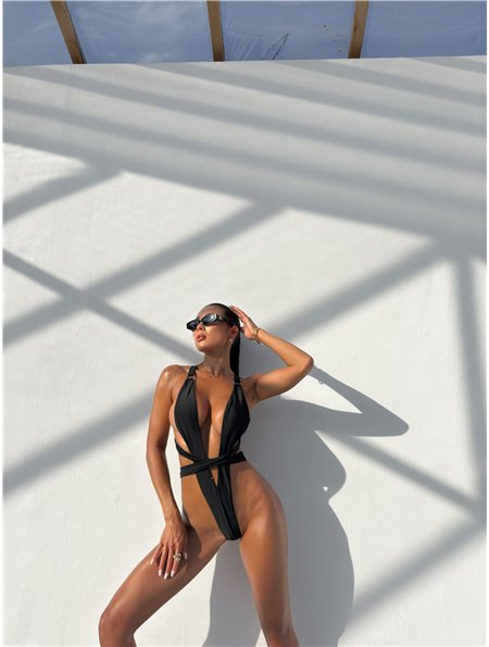 Купальник суцільний з довгими шлейками чорний 2885/8-S Domino фото - Luxbikini