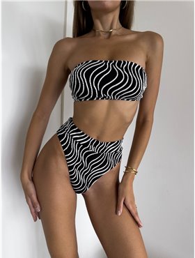 Жіночий купальник бандо з хвилястим візерунком, чорний  2851/19-S Domino фото - Luxbikini