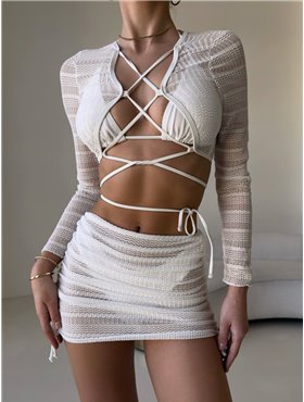 Жіночий купальник четвірка з переплітом та фактурною тканиною, білий  2931/84-S Domino фото - Luxbikini