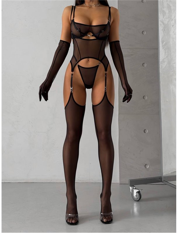 Ефектний комплект з каркасною чашкою, поясом, трусиками та панчохами 541/59-S Domino фото - Luxbikini