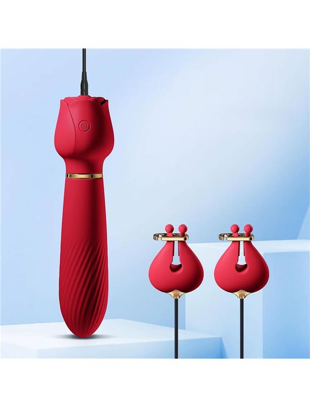 Силіконовий вібратор 2-в-1 з вібро-затискачами для сосків OEM Nipple Clamps 10 режимів Рожевий X00001253 China фото - Luxbikini