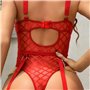 Боді еротичне сітчасте з квітковим принтом з підтяжками поліестер-спандекс M/L Червоне X00001218-2 China фото - Luxbikini