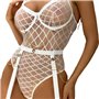 Боді еротичне сітчасте з квітковим принтом з підтяжками поліестер-спандекс M/L Біле X00001218-3 China фото - Luxbikini