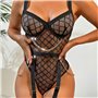 Боді еротичне сітчасте з квітковим принтом з підтяжками поліестер-спандекс M/L Чорне X00001218-1 China фото - Luxbikini