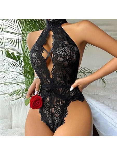 Звабливе мереживне боді з відкритим доступом та відкритою спиною Чорне S/M X00001265 China фото - Luxbikini