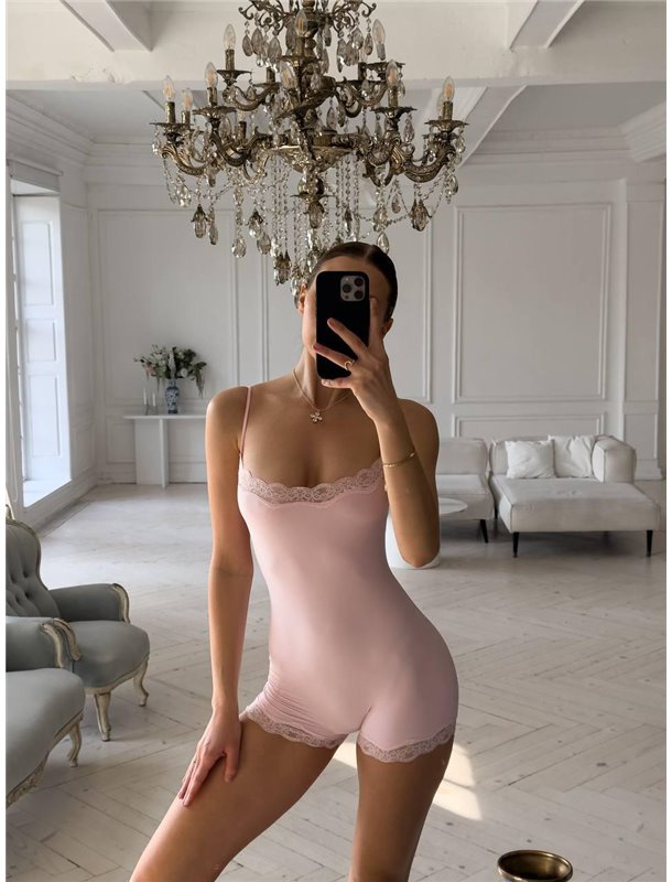 Базовий рожевий комбінезон з мереживом DO4007/1 Ghazel фото - Luxbikini