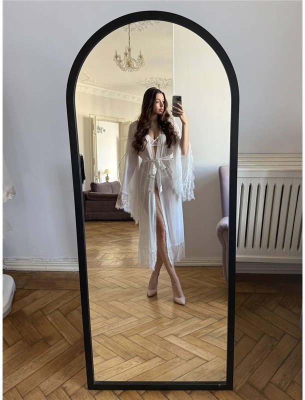 Довгий білий халат з мереживом на рукавах DO4011/1 Ghazel фото - Luxbikini