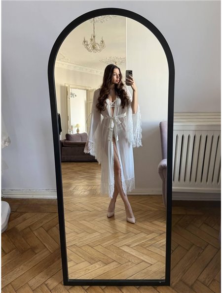 Довгий білий халат з мереживом на рукавах DO4011/1 Ghazel фото - Luxbikini