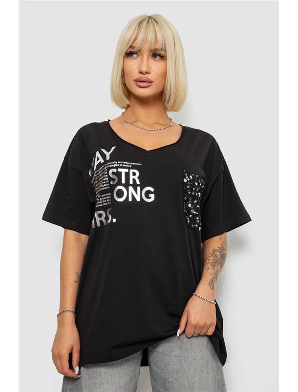 Футболка жіноча з принтом, колір чорний, 244R2417 244R2417 AGER фото - Luxbikini