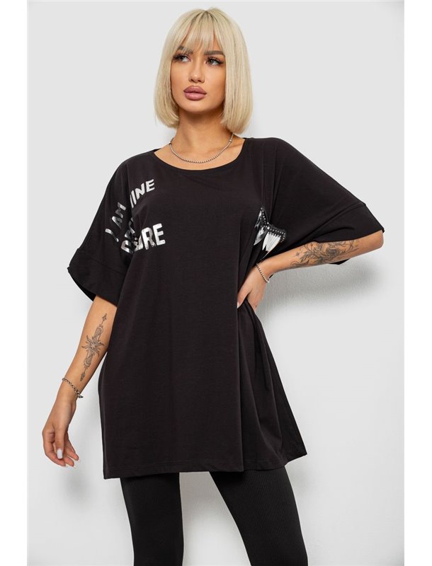 Футболка жіноча з принтом, колір чорний, 244R2511 244R2511 AGER фото - Luxbikini