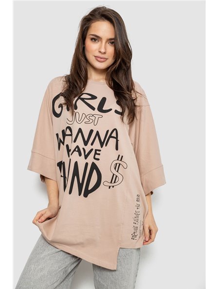 Футболка жіноча з принтом, колір бежевий, 244R4017 244R4017 AGER фото - Luxbikini