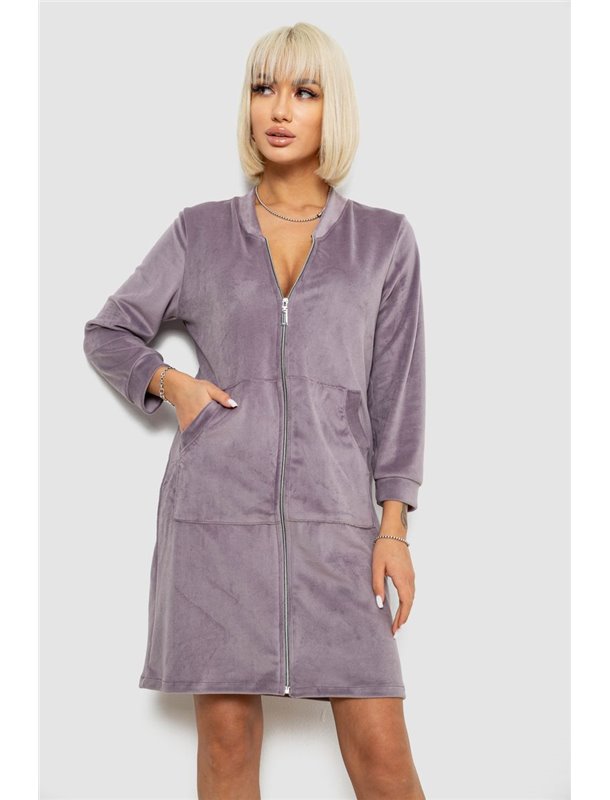 Халат жіночий велюровий на блискавці, колір темно-бузковий, 257R1023 257R1023 AGER фото - Luxbikini