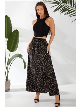 Спідниця софт із квітковим принтом, колір чорний, 257R11 257R11 AGER фото - Luxbikini