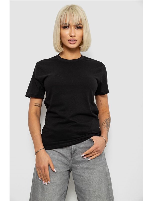 Футболка жіноча однотонна, колір чорний, 129R8900-2 129R8900-2 AGER фото - Luxbikini