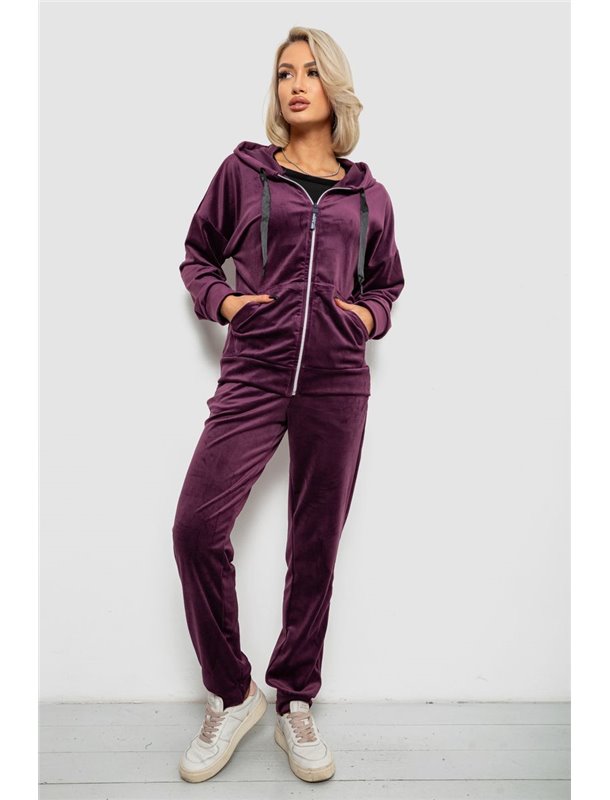 Спортивний костюм жіночий велюровий, колір сливовий, 257R4122 257R4122 AGER фото - Luxbikini