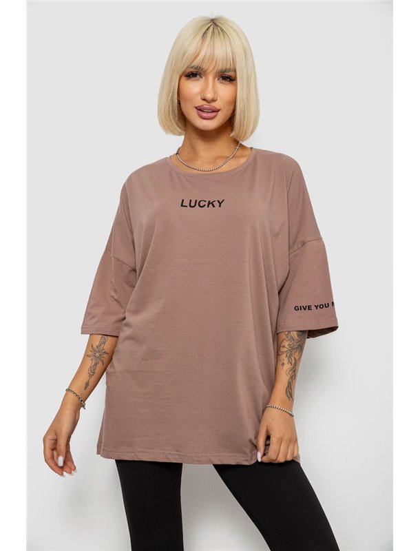 Футболка жіноча з принтом, колір мокко, 244R2019 244R2019 AGER фото - Luxbikini