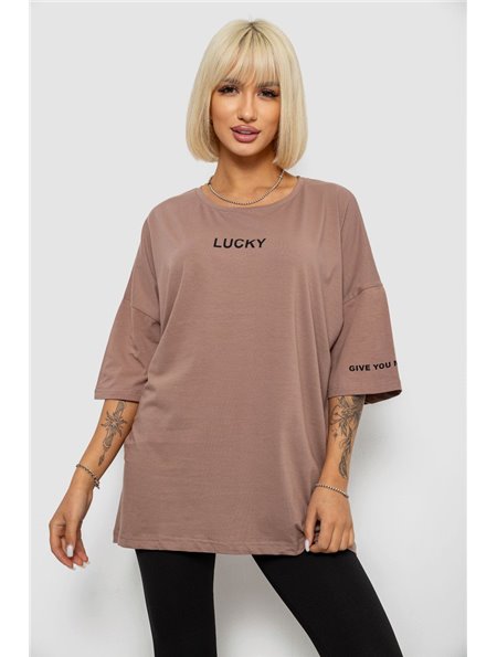 Футболка жіноча з принтом, колір мокко, 244R2019 244R2019 AGER фото - Luxbikini