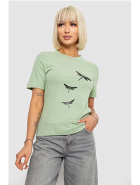 Жіноча футболка з принтом, колір оливковий, 241R120 241R120 AGER фото - Luxbikini