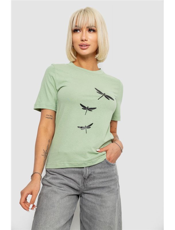 Жіноча футболка з принтом, колір оливковий, 241R120 241R120 AGER фото - Luxbikini