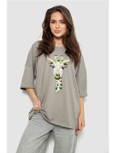 Футболка жіноча з принтом, колір сірий, 244R2012 244R2012 AGER фото - Luxbikini