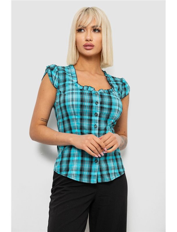 Блуза в клітину, колір бірюзовий, 230R2502 230R2502 AGER фото - Luxbikini