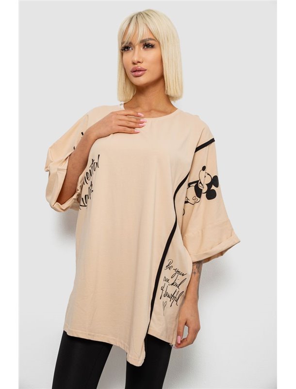 Футболка жіноча з принтом, колір бежевий, 244R4007 244R4007 AGER фото - Luxbikini