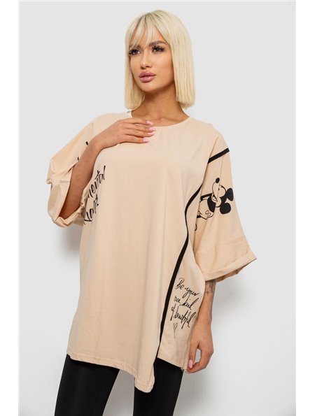 Футболка жіноча з принтом, колір бежевий, 244R4007 244R4007 AGER фото - Luxbikini