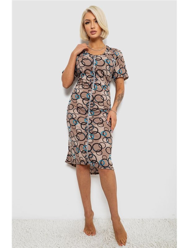 Халат жіночий на блискавці з принтом, колір мокко, 257R1030 257R1030 AGER фото - Luxbikini