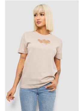 Футболка жіноча з принтом, колір бежевий, 244R2802 244R2802 AGER фото - Luxbikini