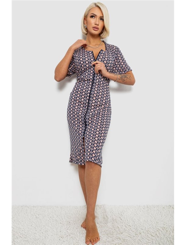 Халат жіночий на блискавці з принтом, колір синьо-пудровий, 257R1030-8 257R1030-8 AGER фото - Luxbikini