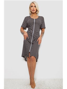 Халат жіночий на блискавці з принтом, колір чорний, 257R1030-6 257R1030-6 AGER фото - Luxbikini