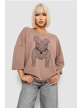 Футболка жіноча з принтом, колір мокко, 244R3008 244R3008 AGER фото - Luxbikini