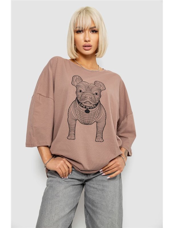 Футболка жіноча з принтом, колір мокко, 244R3008 244R3008 AGER фото - Luxbikini