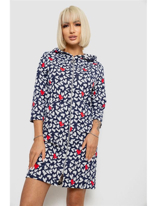 Халат жіночий на блискавці з принтом, колір синьо-білий, 257R1026 257R1026 AGER фото - Luxbikini