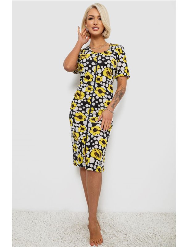 Халат жіночий на блискавці з принтом, колір жовтий, 257R1030-2 257R1030-2 AGER фото - Luxbikini