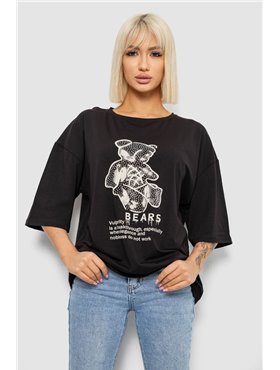 Футболка жіноча з принтом, колір чорний, 244R2029-5 244R2029-5 AGER фото - Luxbikini