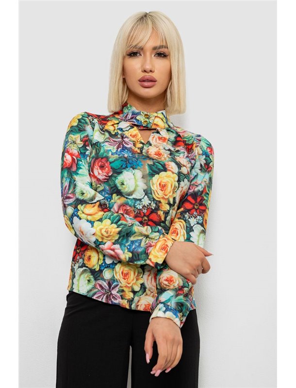 Блуза з квітковим принтом, колір зелений, 230R226 230R226 AGER фото - Luxbikini