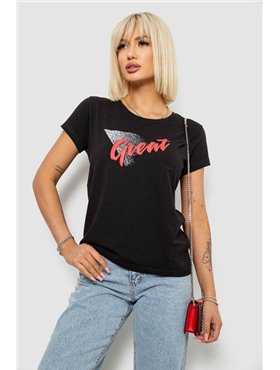 Футболка жіноча з принтом, колір чорний, 244R2234 244R2234 AGER фото - Luxbikini