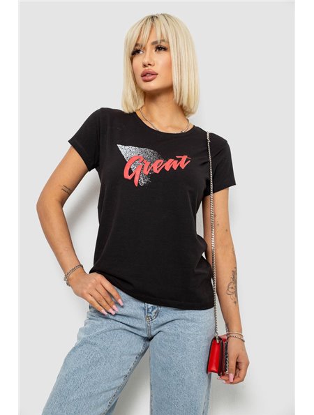 Футболка жіноча з принтом, колір чорний, 244R2234 244R2234 AGER фото - Luxbikini