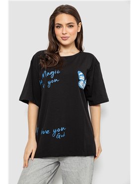 Футболка жіноча з принтом, колір чорний, 244R3006 244R3006 AGER фото - Luxbikini