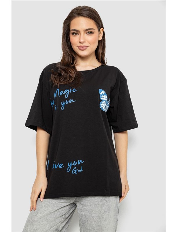 Футболка жіноча з принтом, колір чорний, 244R3006 244R3006 AGER фото - Luxbikini