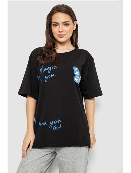 Футболка жіноча з принтом, колір чорний, 244R3006 244R3006 AGER фото - Luxbikini