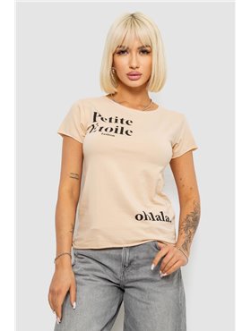 Футболка жіноча з принтом, колір бежевий, 244R1008-5 244R1008-5 AGER фото - Luxbikini