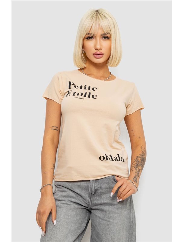 Футболка жіноча з принтом, колір бежевий, 244R1008-5 244R1008-5 AGER фото - Luxbikini