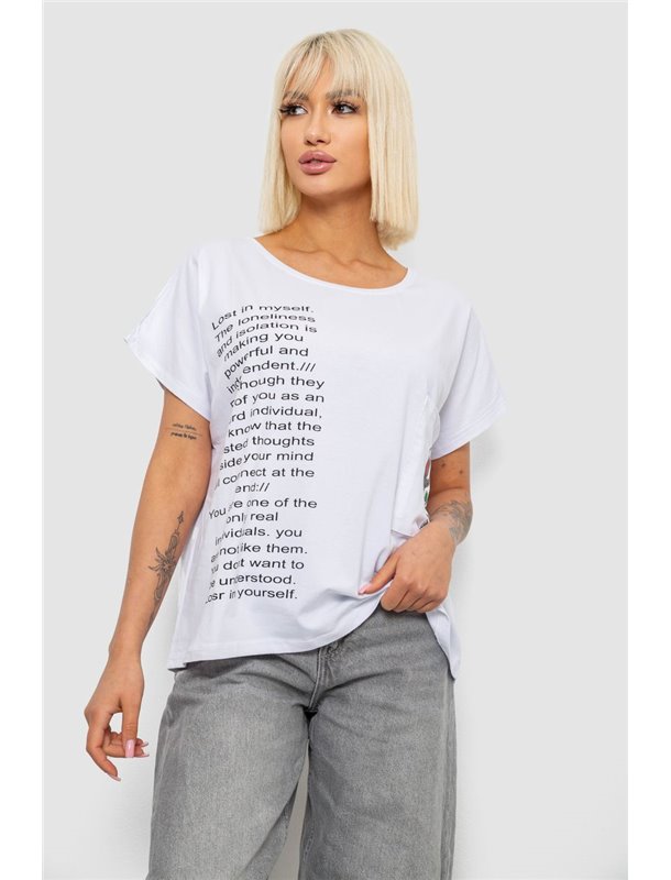 Футболка жіноча з принтом, колір білий, 244R2039 244R2039 AGER фото - Luxbikini