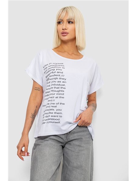 Футболка жіноча з принтом, колір білий, 244R2039 244R2039 AGER фото - Luxbikini